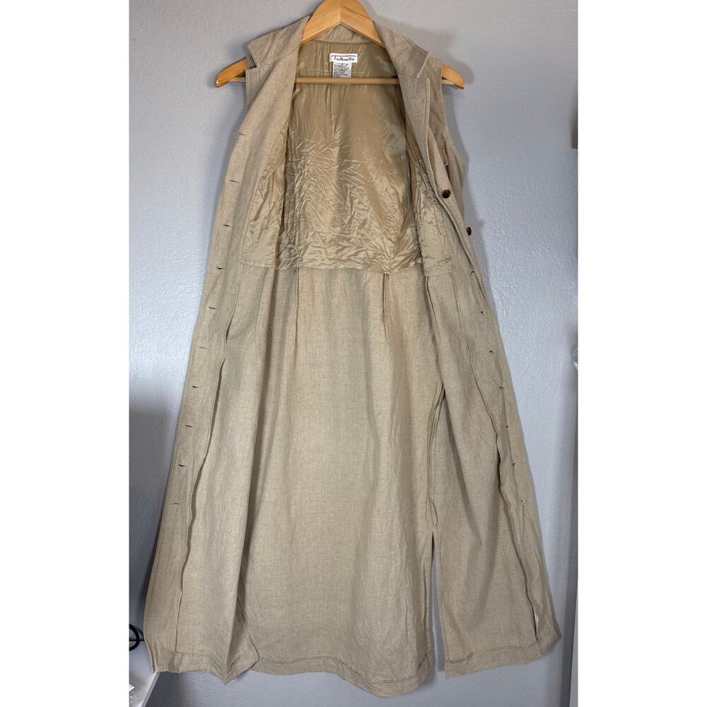 Vintage Linen Cotton Sleeveless Maxi Dress Sz 8 Khaki Minimalist Coastal Grandma - Picture 6 of 8